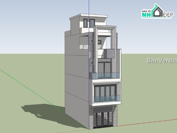 nhà phố,sketchup nhà phố,nhà phố 4 tầng