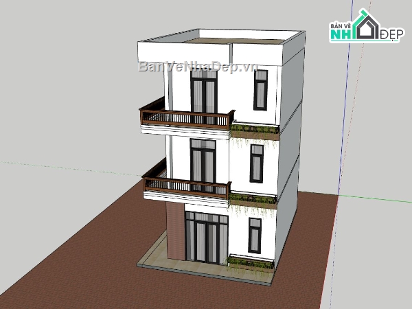 nhà phố 3 tầng,sketchup nhà phố,phối cảnh nhà phố,bản vẽ nhà phố