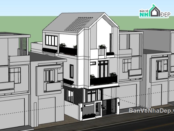 nhà phố 3 tầng,nhà phố,model nhà phố