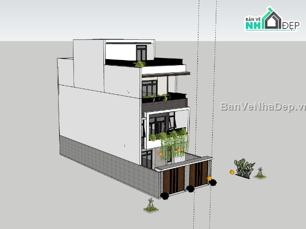 su nhà phố 4 tầng,sketchup nhà phố 4 tầng,nhà phố 4 tầng