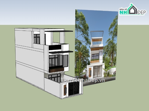 nhà phố 3 tầng,su nhà phố,sketchup nhà phố,su nhà phố 3 tầng