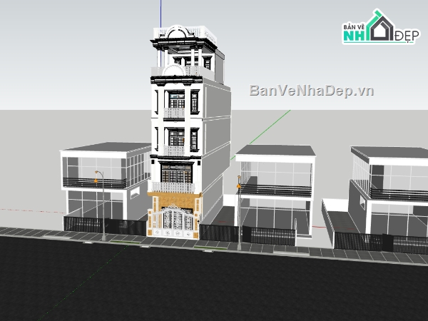 su nhà phố,sketchup nhà phố,nhà phố 5 tầng