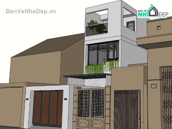 Sketchup nội thất,nhà phố 3 tầng,model su nhà phố 3 tầng,nội thất nhà phố 3 tầng