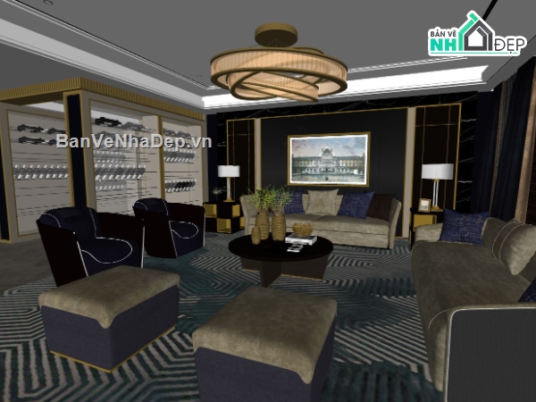 nội thất phòng khách,sketchup phòng khách,Model sketchup phòng khách