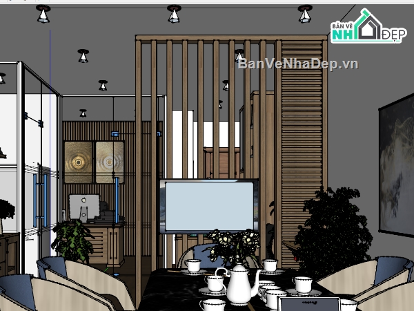 Su nội thất nhà trệt,su nội thất nhà,sketchup nội thất,Sketchup nội thất nhà phố,file su phối nội thất