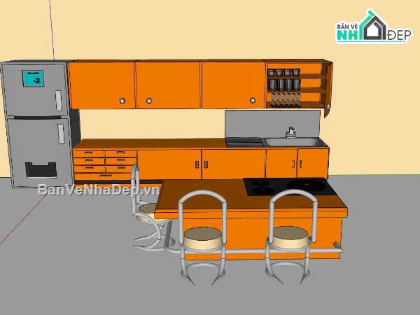 phòng bếp sketchup,model su phòng bếp,thiết kế phòng bếp