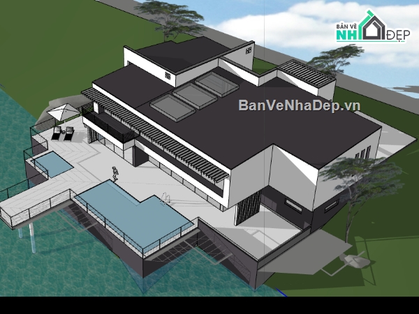 nhà nghỉ dưỡng biển file su,dựng sketchup nhà nghỉ dưỡng biển,thiết kế 3d su nhà nghỉ dưỡng biển