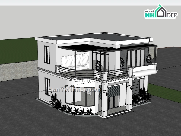 su biệt thự,sketchup biệt thự,su biệt thự 2 tầng