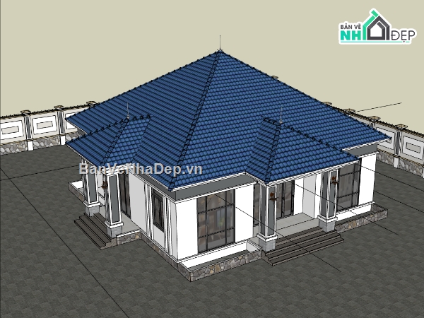 su biệt thự,sketchup biệt thự,su biệt thự 1 tầng