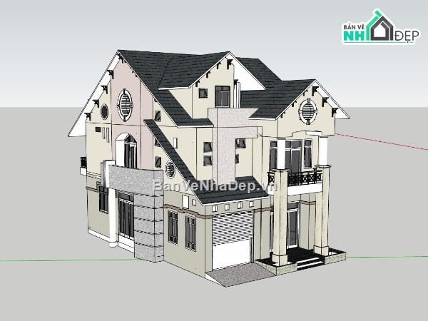 biệt thự 3 tầng,su biệt thự,sketchup biệt thự