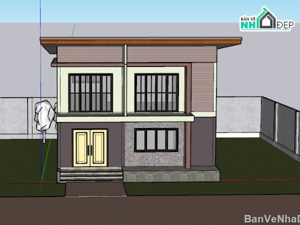 model sketchup,nhà phố,mẫu nhà phố 2 tầng đẹp