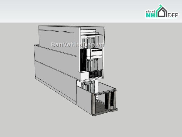 nhà phố 3 tầng,su nhà phố,sketchup nhà phố