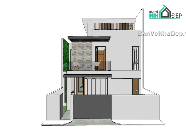 nhà phố 3 tầng,su nhà phố,sketchup nhà phố