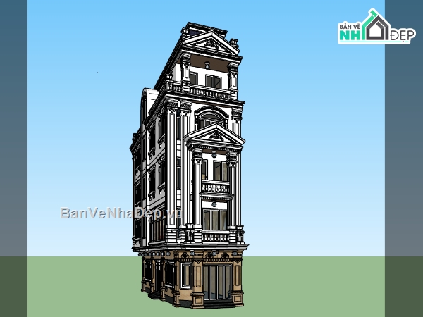 nhà phố 5 tầng,su nhà phố,sketchup nhà phố
