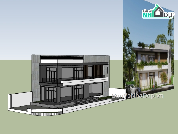 nhà phố 2 tầng,su nhà phố,sketchup nhà phố