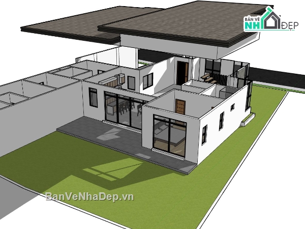 villa 2 tầng,file su villa 2 tầng,biệt thự 2 tầng,sketchup phối cảnh 2 tầng