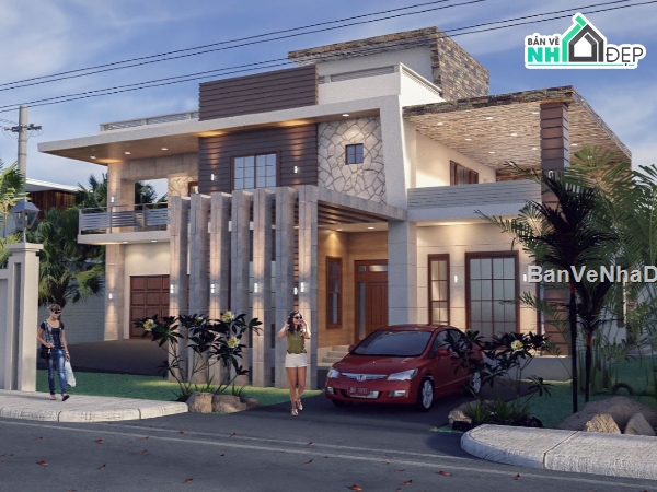 villa 2 tầng,biệt thự 2 tầng,sketchup biệt thự