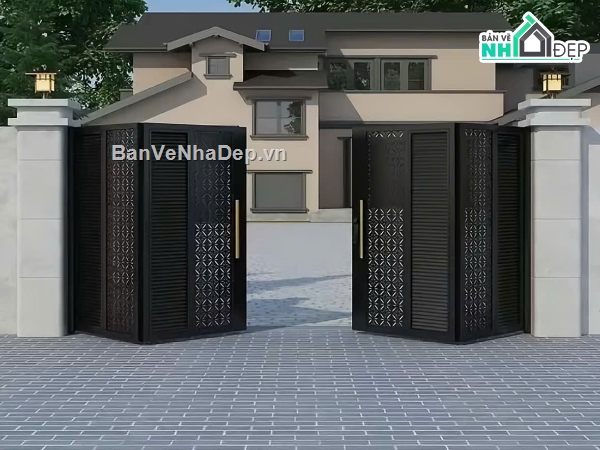 cổng 4 cánh hiện đại,mẫu cổng 4 cánh,4 cánh đơn giản