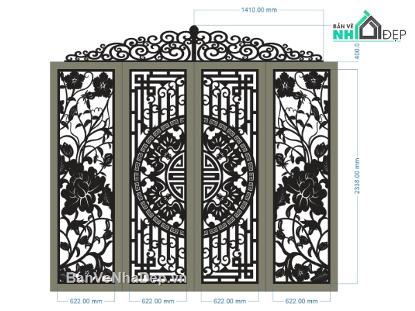 cổng 4 cánh cnc,file cnc cổng 4 cánh,mẫu cổng 4 cánh