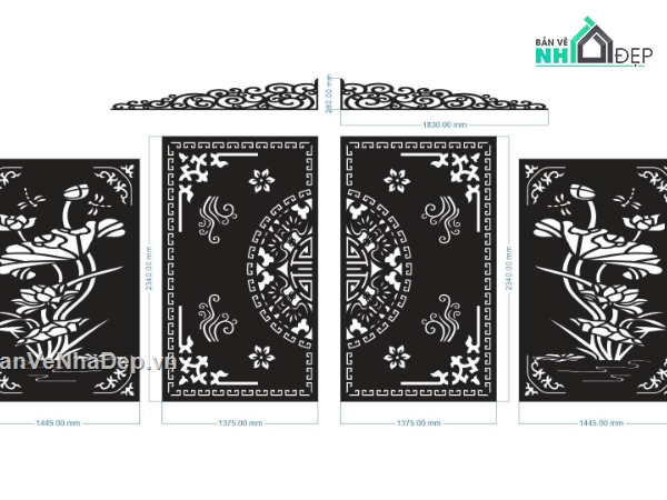 mẫu cổng 4 cánh,cổng dxf,cổng cnc