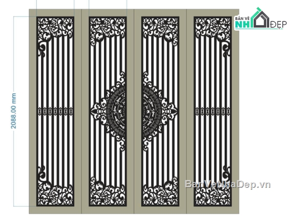 mẫu cổng 4 cánh,cổng 4 cnc,cổng trống đồng
