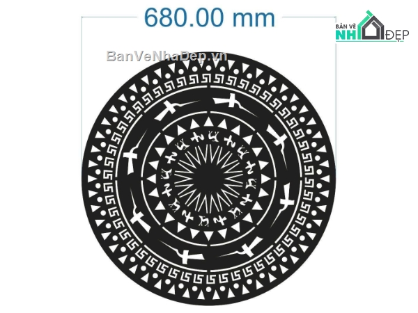 trống đồng tròn,File dxf trống đồng cnc,file cnc trống đồng cnc