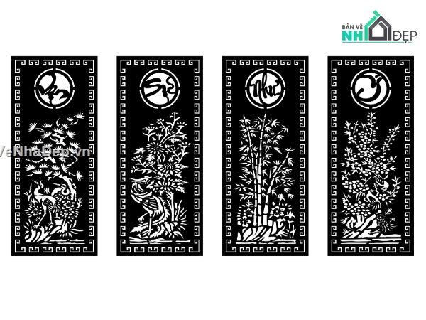 vạn sự như ý cnc,File tứ quý cnc,cổng tứ quý vạn sự như ý,vách tứ quý