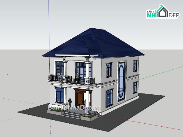 biệt thự villa 2 tầng,sketchup biệt thự,biệt thự hiện đại,bản vẽ biệt thự 2 tầng