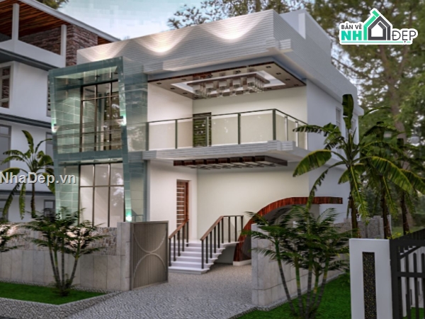sketchup villa 2 tầng,villa 2 tầng,mẫu villa hiện đại