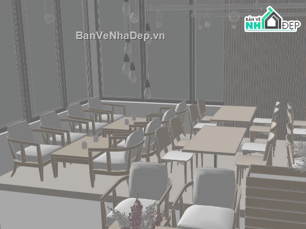 thiết kế nội thất quán cafe,model sketchup quán cafe,sketchup coffee