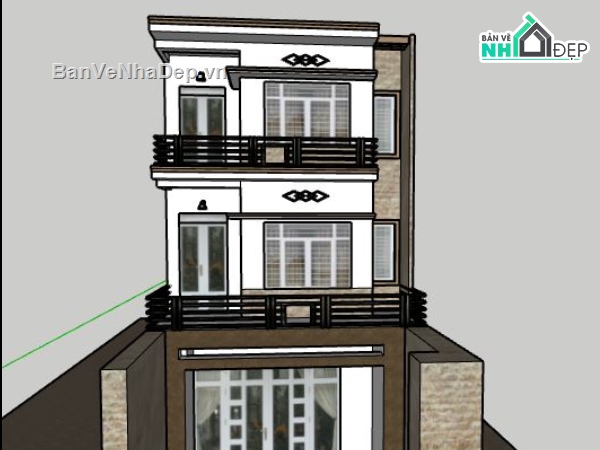 mẫu nhà phố 3 tầng,sketchup nhà phố 3 tầng,thiết kế nhà phố,phối cảnh nhà phố 3 tầng