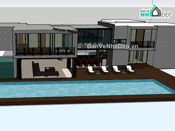 biệt thự 2 tầng,biệt thự hiện đại,sketchup biệt thự