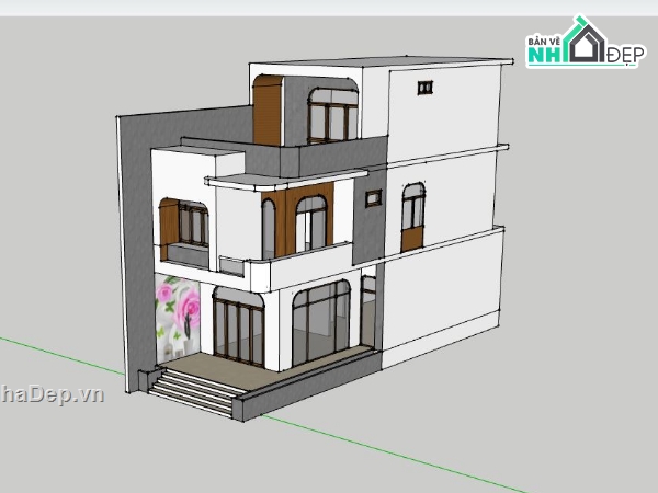 nhà phố 3 tầng,sketchup nhà phố,nhà phố hiện đại