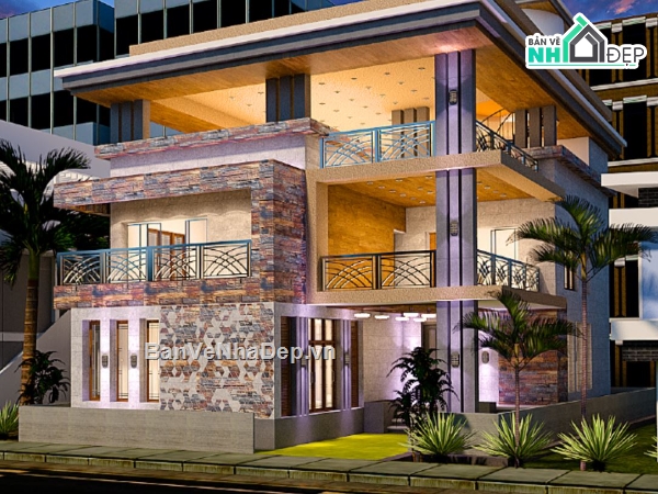 biệt thự 3 tầng,file sketchup biệt thự,biệt thự hiện đại