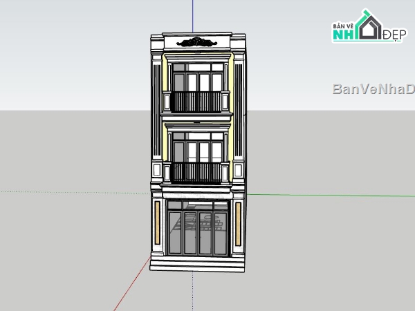 nhà phố 3 tầng,model sketchup nhà phố 3 tầng,nhà phố tân cổ điển