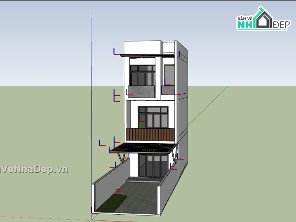 nhà phố 3 tầng,sketchup nhà phố 3 tầng,phối cảnh nhà phố 3 tầng