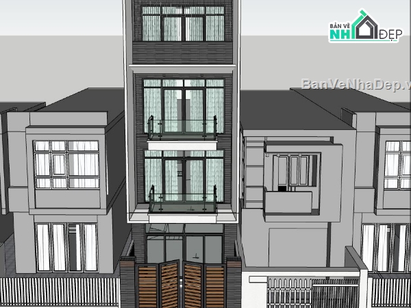 nhà phố 5 tầng,nhà hiện đại,phối cảnh nhà phố,sketchup nhà phố