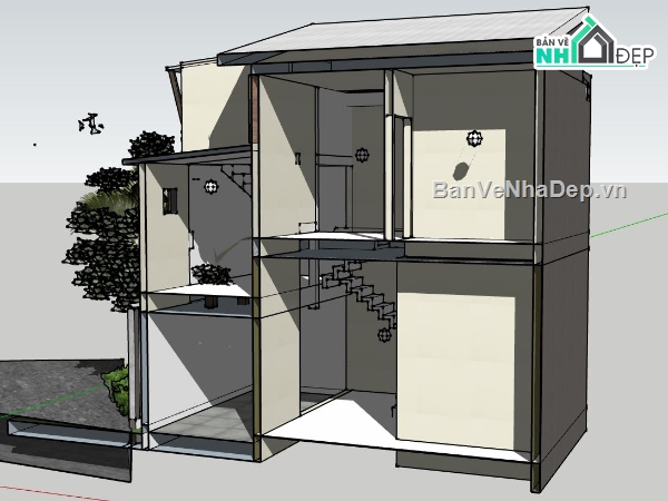 nhà phố 2 tầng,sketchup nhà phố 2 tầng,model nhà phố 2 tầng