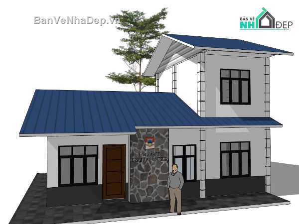 nhà 1.5 tầng,sketchup nhà 1.5 tầng,phối cảnh nhà 1.5 tầng