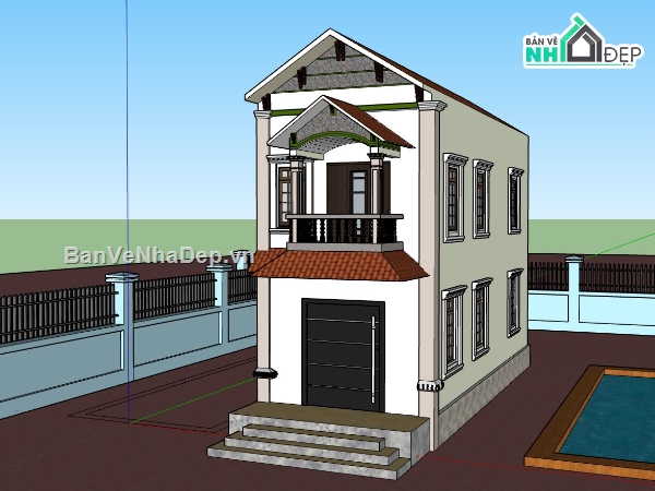 mẫu nhà 2 tầng,mẫu nhà 2 tầng sketchup,mẫu su nhà 2 tầng đẹp