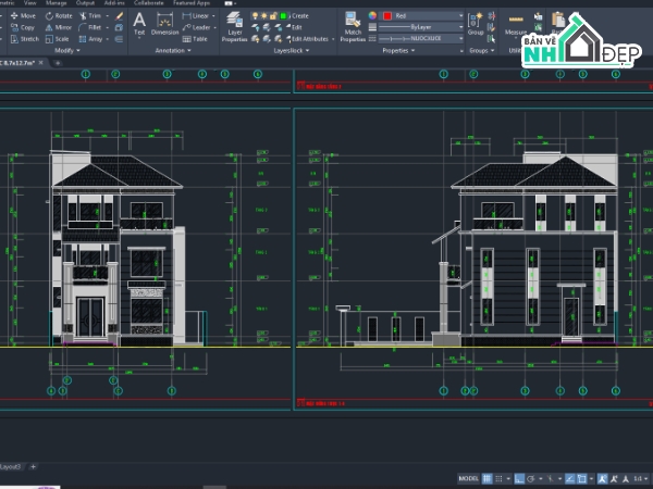 autocad biệt thự 3 tầng,Biệt thự 3 tầng,bản vẽ biệt thự 3 tầng