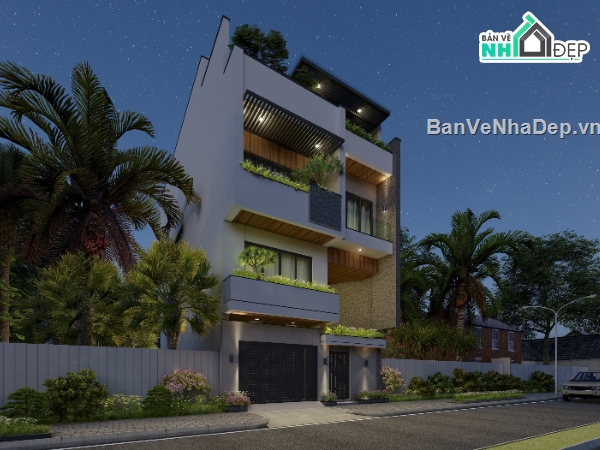 Nhà phố 4 tầng,nhà phố 4 tầng hiện đại,Mẫu nhà 4 tầng hiện đại,file cad nhà phố 4 tầng