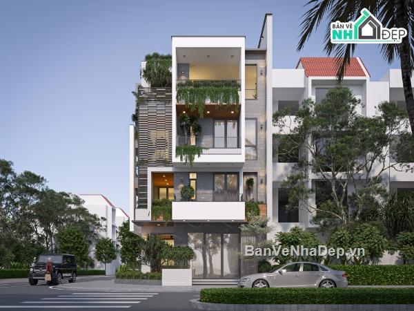 Full hồ sơ thiết kế,thiết kế nhà phố,model nhà phố file sketchup,nhà phố 2 mặt tiền,bản vẽ nhà phố hiện đại 4 tầng,hồ sơ thiết kế nhà phố