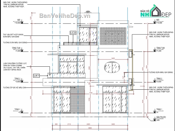biệt thự 3 tầng,bản vẽ 3 tầng,kiến trúc biệt thự đẹp