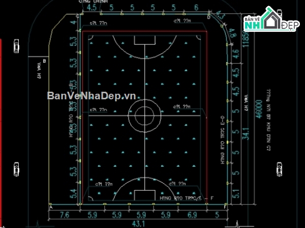 FIle cad thiết kế sân bóng,sân bóng mini nhân tạo,bản vẽ sân bóng mini,file cad sân bóng mini