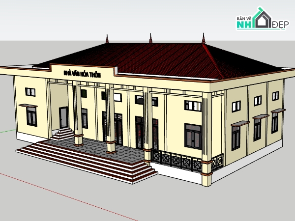 nhà văn hóa,công trình xã hội,thiết kế 2d,thiết kế 3d,cad nhà văn hóa,phối cảnh nhà văn hóa