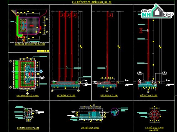 hồ sơ bản vẽ,Full,cột cờ,file cad bản vẽ cột cờ inox,bản vẽ cột cờ,kiến trúc