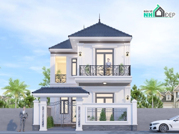 biệt thự 2 tầng,kiến trúc biệt thự 2 tầng,biệt thự mái nhật,bản vẽ nhà mái nhật,bản vẽ nhà tân cổ điển,bản vẽ biệt thự 2 tầng