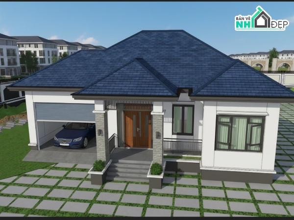 Bản vẽ nhà vườn,bản vẽ cad nhà mái nhật,thiết kế nhà mái nhật,biệt thự 1 tầng