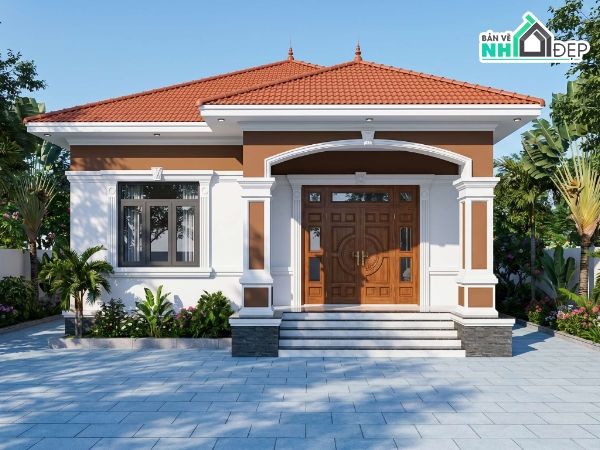 1 tầng,nhà mái nhật cấp 4,nhà cấp 4 mái nhât,nhà 1 tầng mái nhật,Full hồ sơ thiết kế